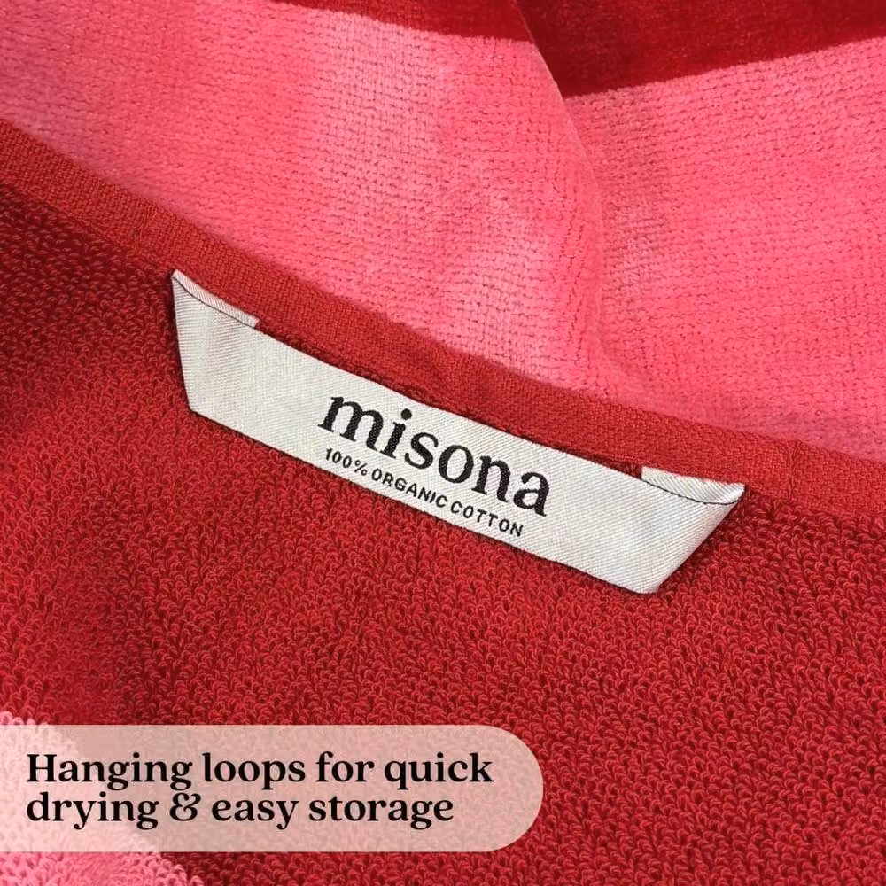 Misona Large Organic Cotton Striped Beach Towel in Red and Pink, W/H: 90 x 180 cm – 5