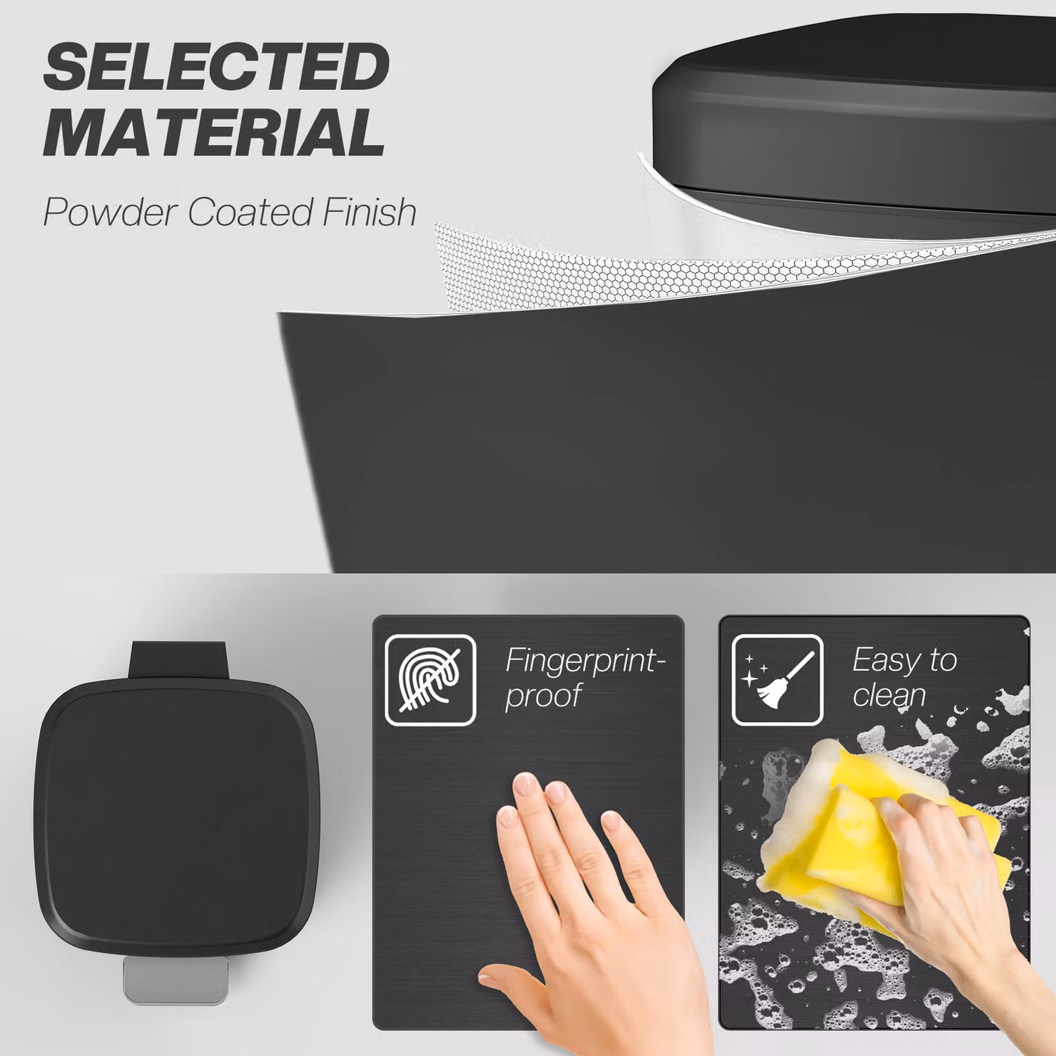 HOMCOM 12L Modern Boxy Metal Kitchen Pedal Bin with Soft-Close Lid and Removable Inner Bucket, Black – 6