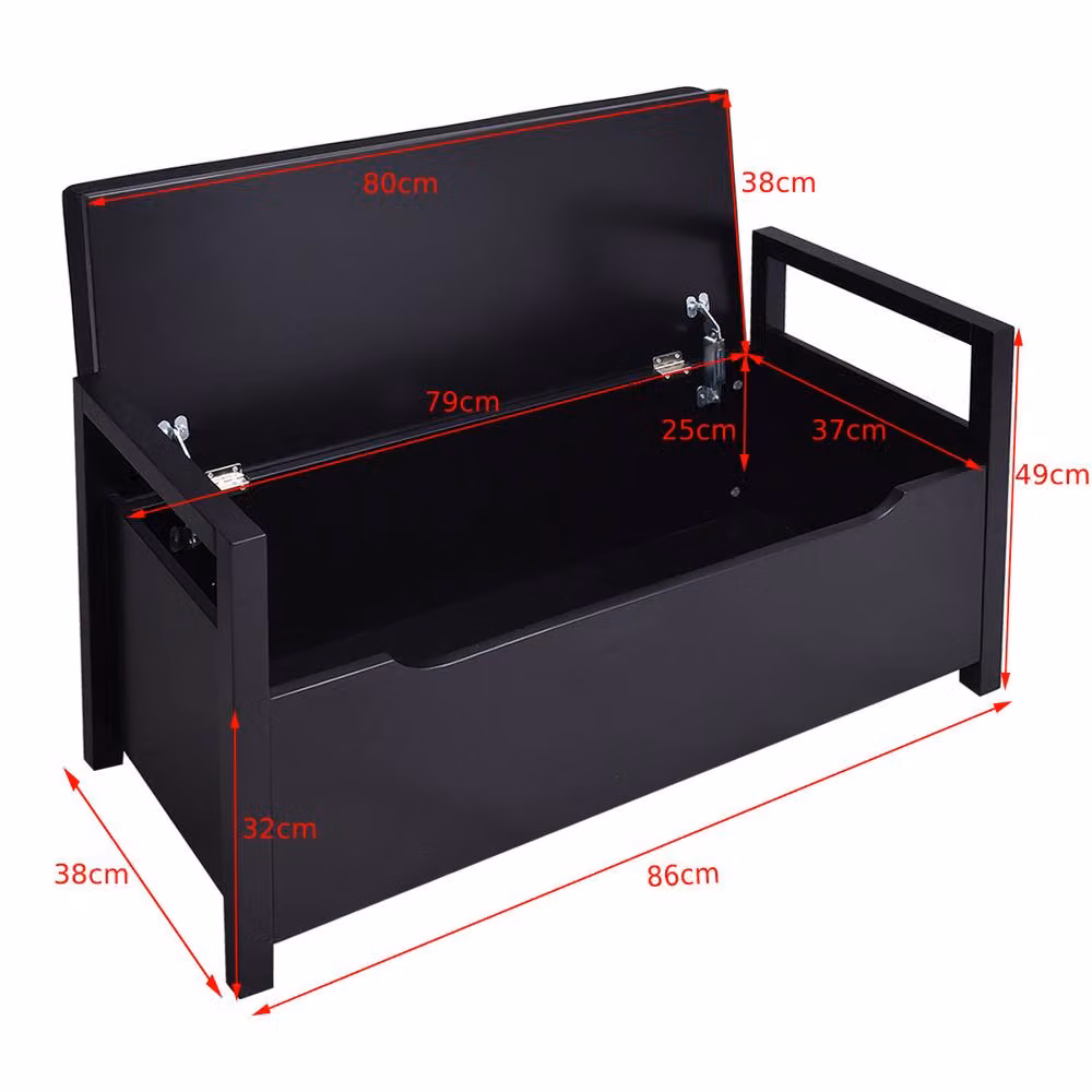 Gymax Shoe Changing Bench and Toy Box with Flip-up Padded Fabric Seat in Black – 5