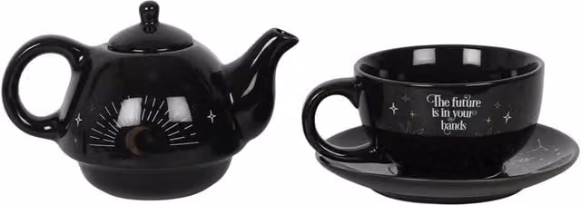 Kingsbury Gifts Fortune Teller Tea for One Ceramic Teapot Set in Black
