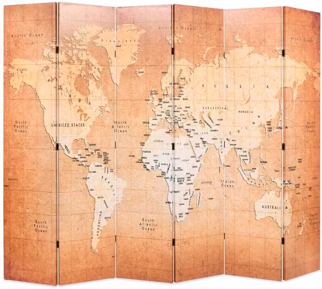 Berkfield Home Folding Room Divider World Map Yellow W/H: 228 x 170 cm – 1