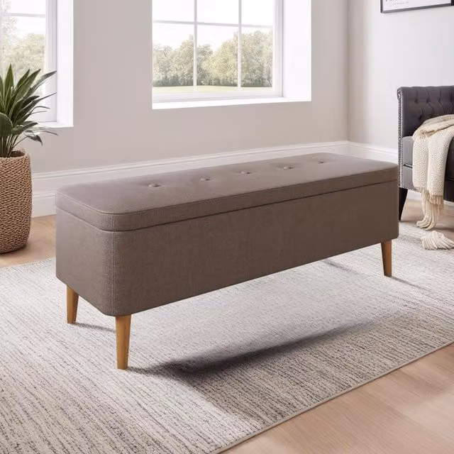 FWStyle Grey Linen Lift Up Ottoman Pouffe Storage Box