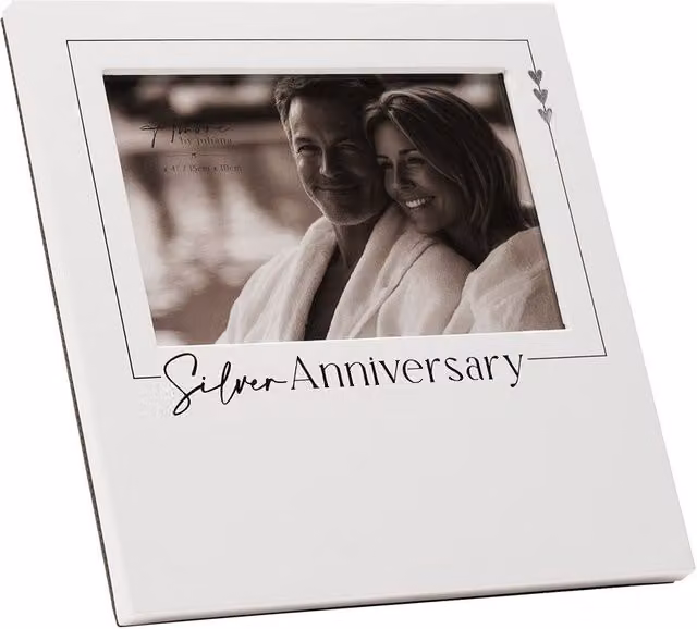 Amore by Juliana Silver Heart Wedding and Anniversary Photo Frame, White, W/H: 15.24 x 15.24 cm – 1