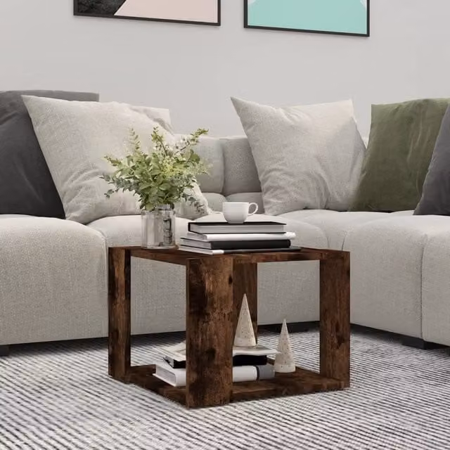 Berkfield Home Smoked Oak Coffee Table in Brown, W/D/H: 40 x 40 x 30 cm – 1