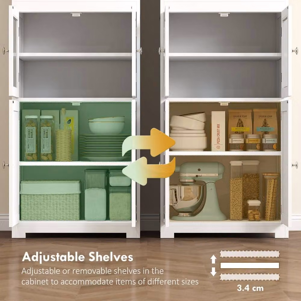 Wyld Haus Doke White Tall Kitchen Cupboard with Glass Doors and Internal Shelves – 4