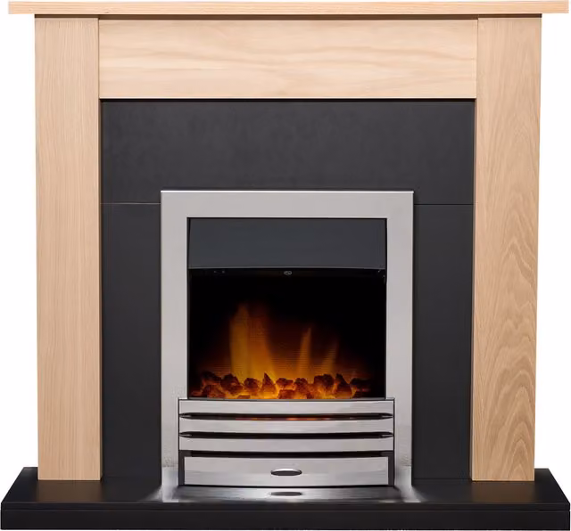 Adam Southwold Fireplace in Oak Black with Eclipse Electric Fire in Chrome Grey and Silver