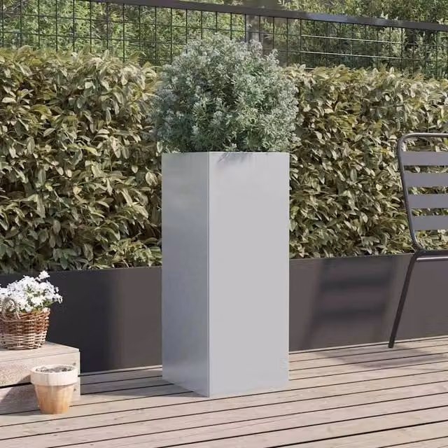 Berkfield Home Silver Galvanised Steel Planter Tub W: 32 cm, D: 29 cm, H: 75 cm – 1