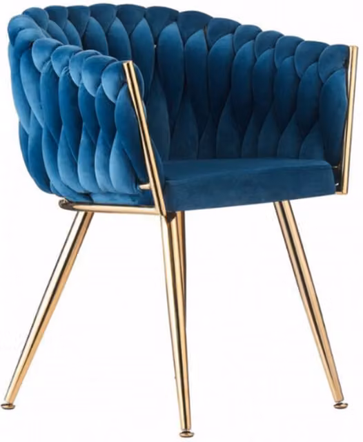 Life Interiors Roma Knot Velvet Dining Chair in Blue with Gold Metal Legs