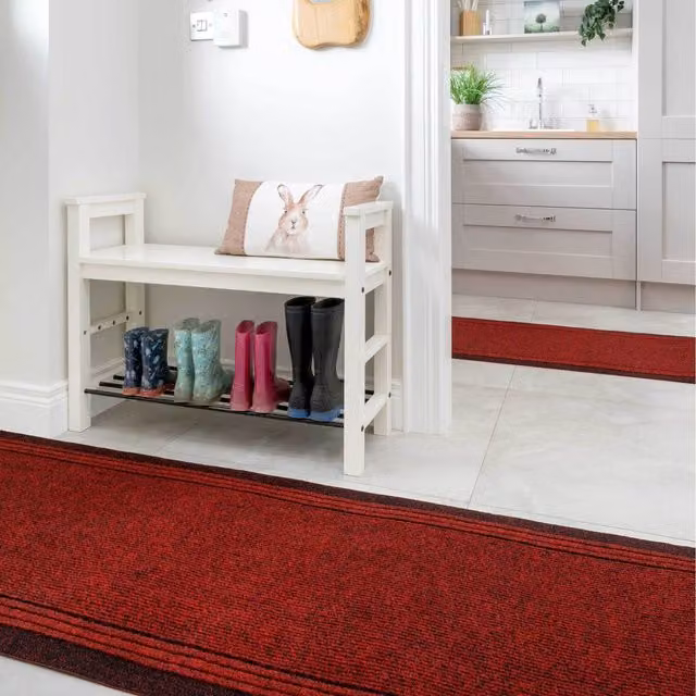 The Rug House Red Non Slip Hard Wearing Kitchen Utility Runner Rug