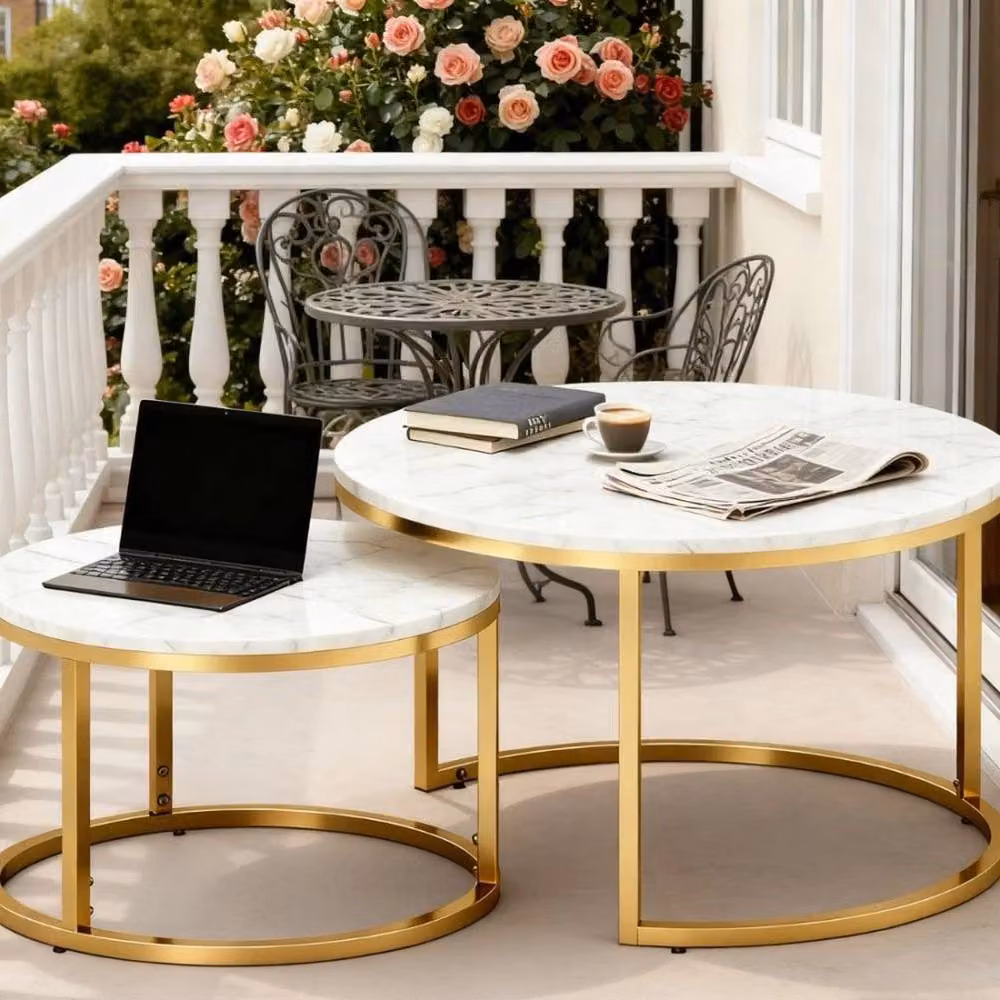FORGEVIO Set of 2 Round Nesting Coffee Tables in White and Gold – 5