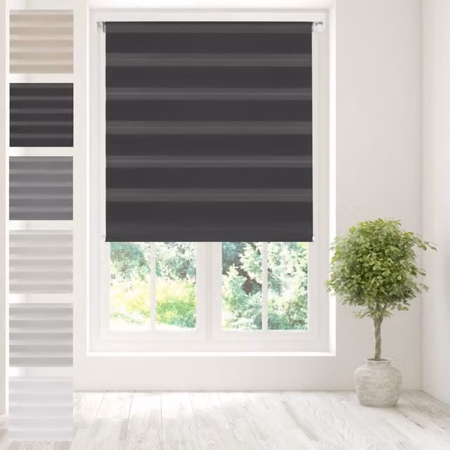 Caecus Day Night Zebra Duo Roller Blind in Black, W: 180 cm, H: 160 cm