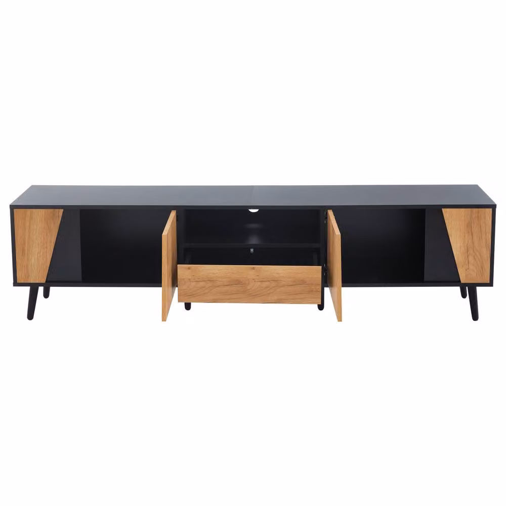 Tokpiedi Modern Entertainment Center Console in Black with Push to Open Doors, W: 180 cm, D: 46 cm, H: 46 cm – 5