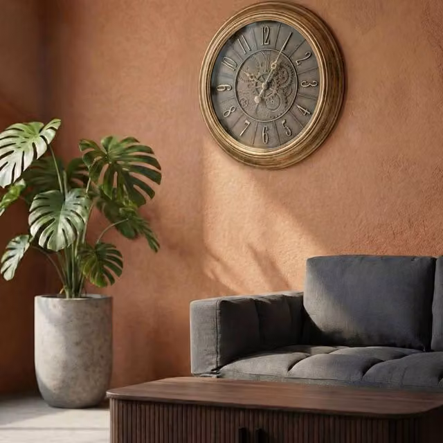 Wyld and Coco Industrial Gold Round Analog Wall Clock, Diameter: 50 cm