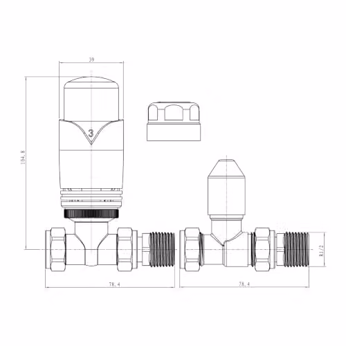 UK Radiators Derry Bold Chrome Thermostatic Radiator Valve and Lockshield Set with 8mm Reducers – 2