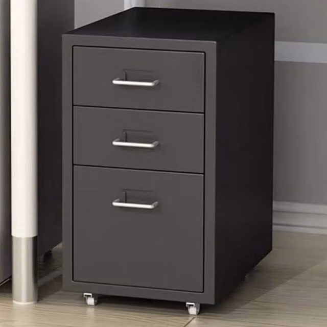 KORVIXA Black Metal Office Filing Cabinet and Storage Cupboard on Castors W/D/H: 100 x 100 x 100 cm