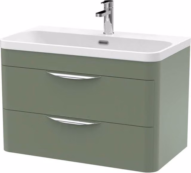 Balterley Wave 800mm Wall Hung 2 Drawer Vanity Unit with Thin-Edge Ceramic Basin in Satin Green