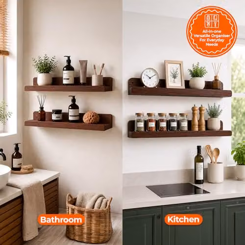 Innoteck Set of 2 U-Shaped Floating Wall Shelves, Walnut – 4
