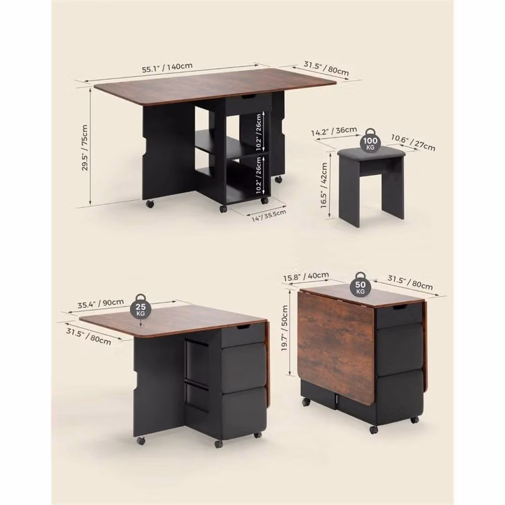 Nordara Brown Wood Folding Drop Leaf Dining Set with Rectangular Table and 4 Chairs – 2