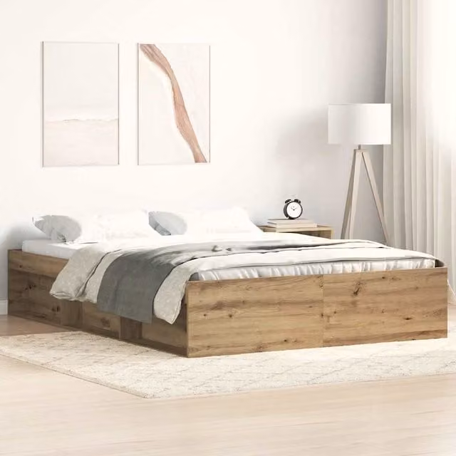 Berkfield Home Artisan Oak Bed Frame in Brown, Engineered Wood, W/D/H: 140 x 190 cm
