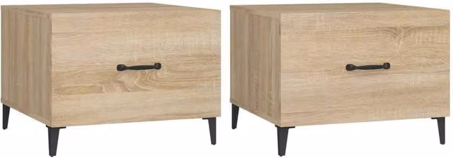Berkfield Home Set of 2 Sonoma Oak Coffee Tables with Metal Legs, Light Oak, W/D/H: 50 x 50 x 40 cm