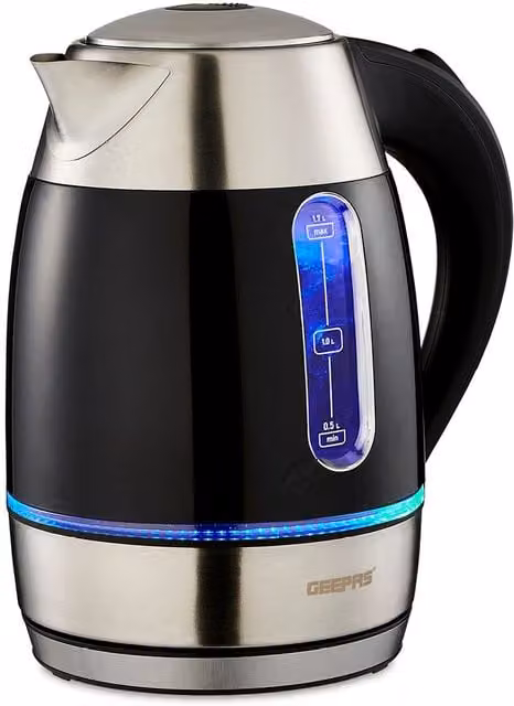 Geepas 1.7L Illuminating Electric Kettle 2200W Stainless Steel in Black