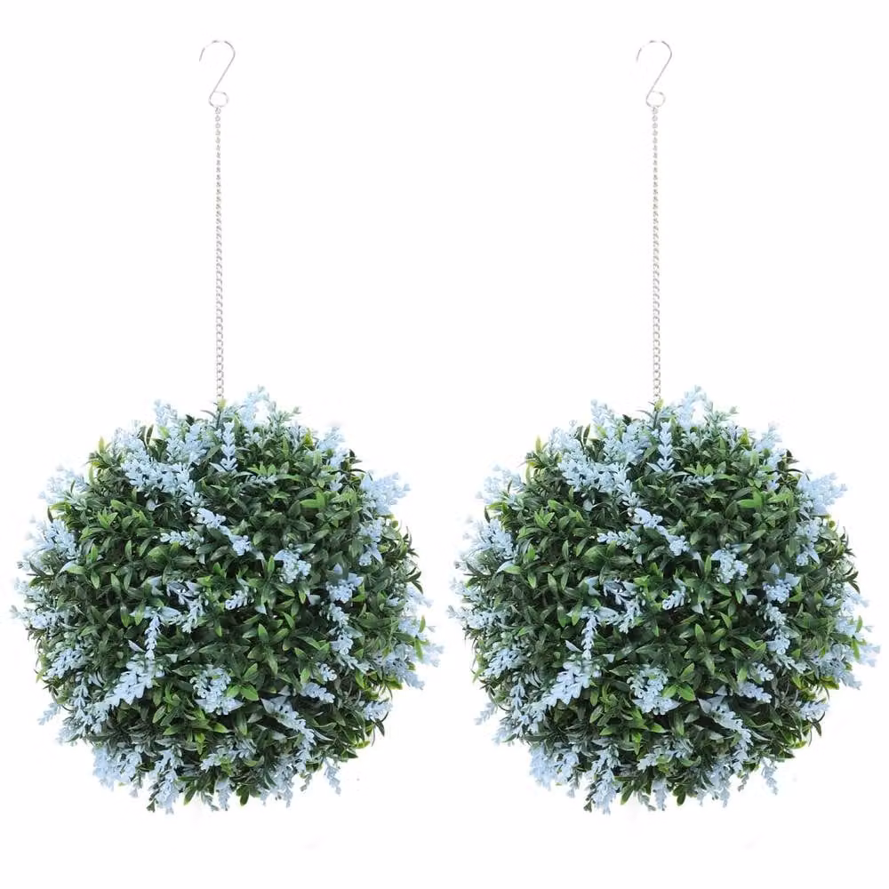 Wyld Haus Maka Nosa Set of 2 Blue and Green UV Resistant Artificial Round Topiary Hanging Plants – 2