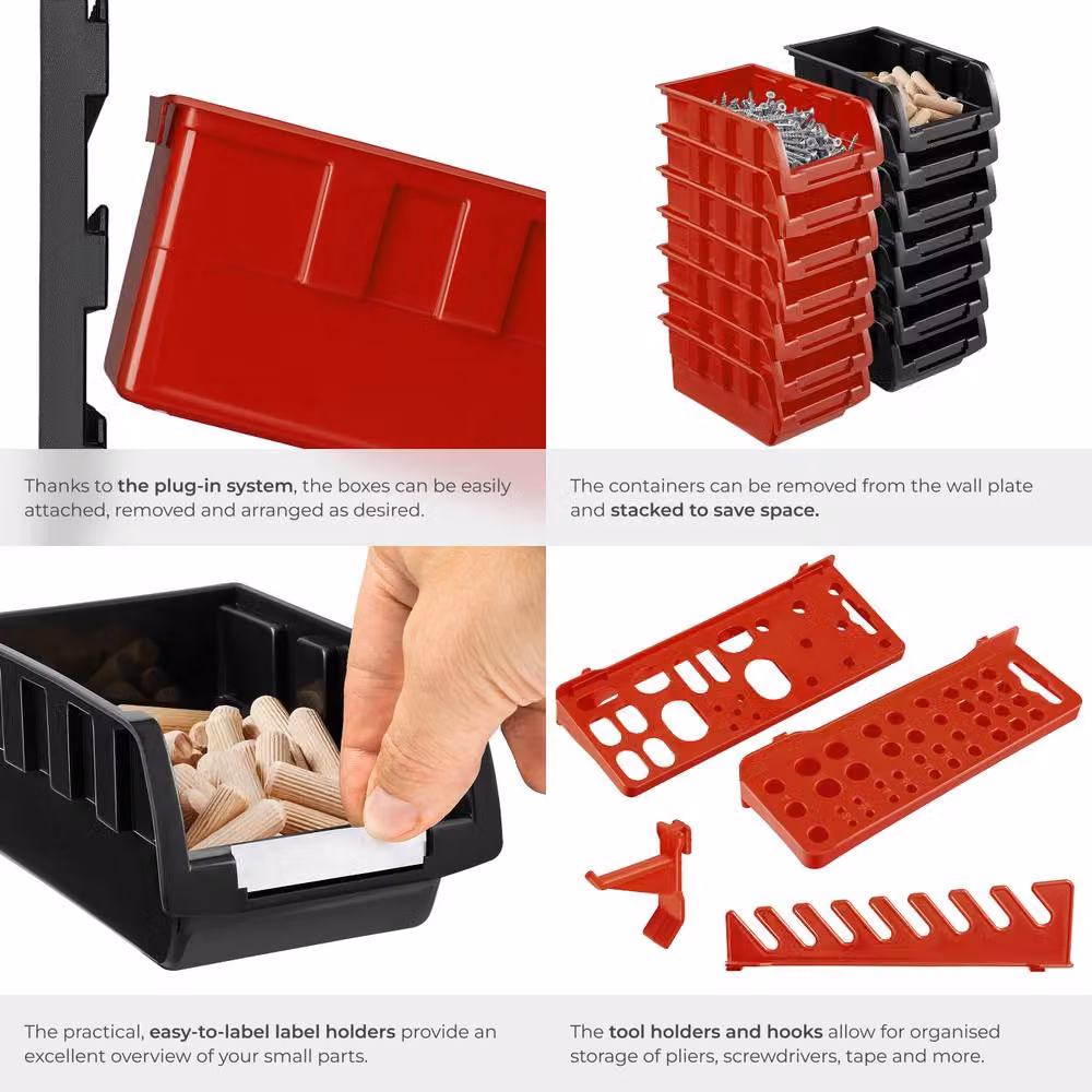 tectake Small Parts Storage in Black and Red Metal and Plastic – 4