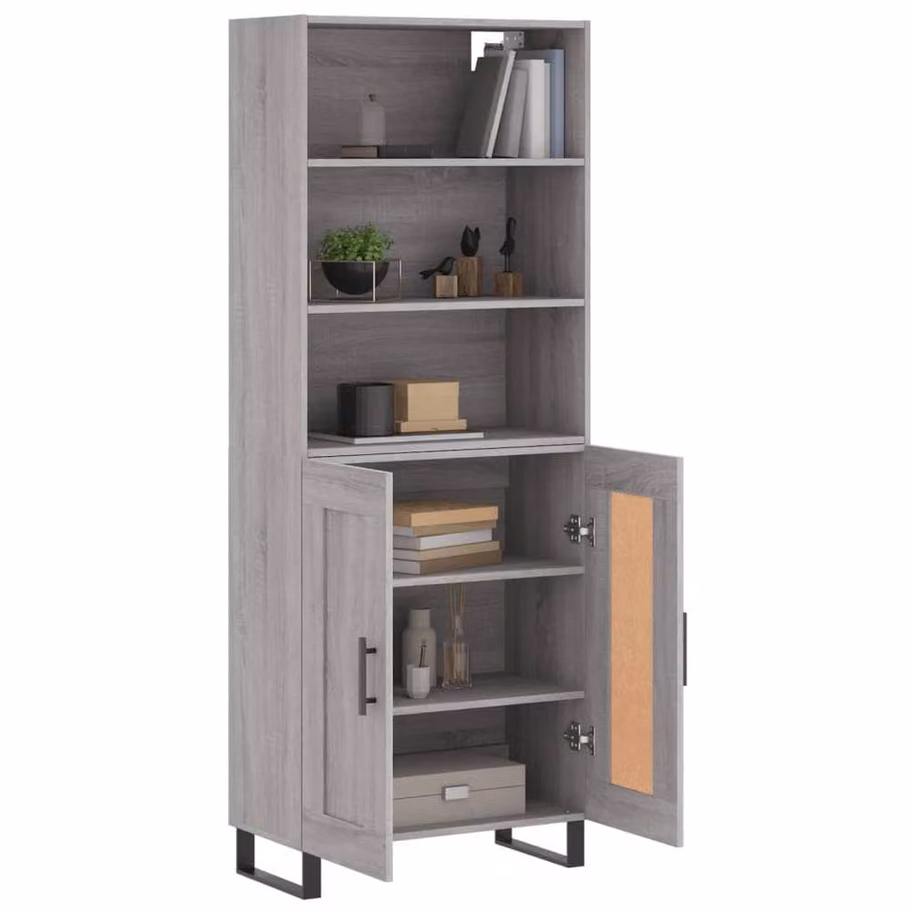 Berkfield Home Grey Sonoma Highboard with Hinged Doors and Internal Shelves, W/D/H: 69.5 x 34 x 180 cm – 3