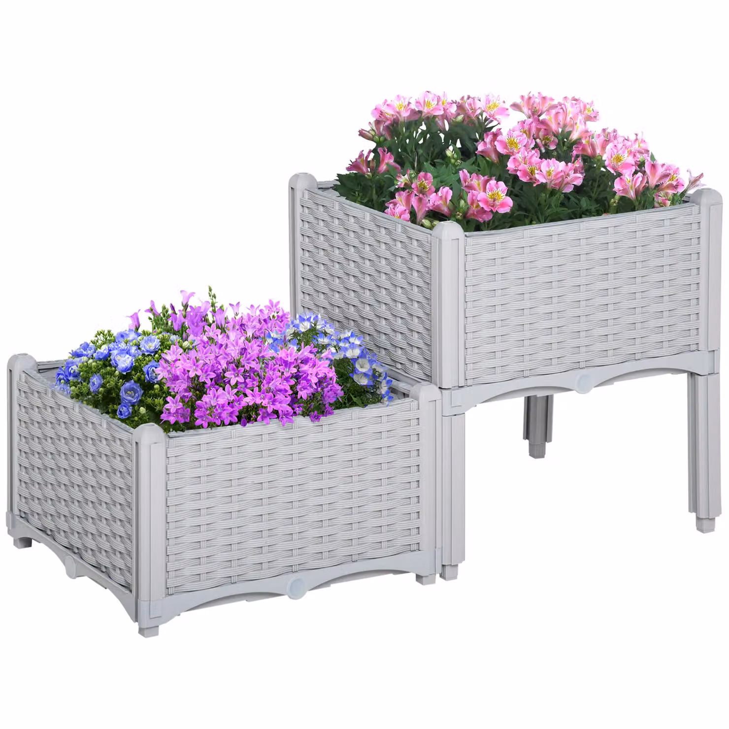 Outsunny Grey Raised Bed Elevated Plastic Planter for Vegetable, Herb and Ornamental Gardens W/D/H: 44 x 40 x 40 cm – 2
