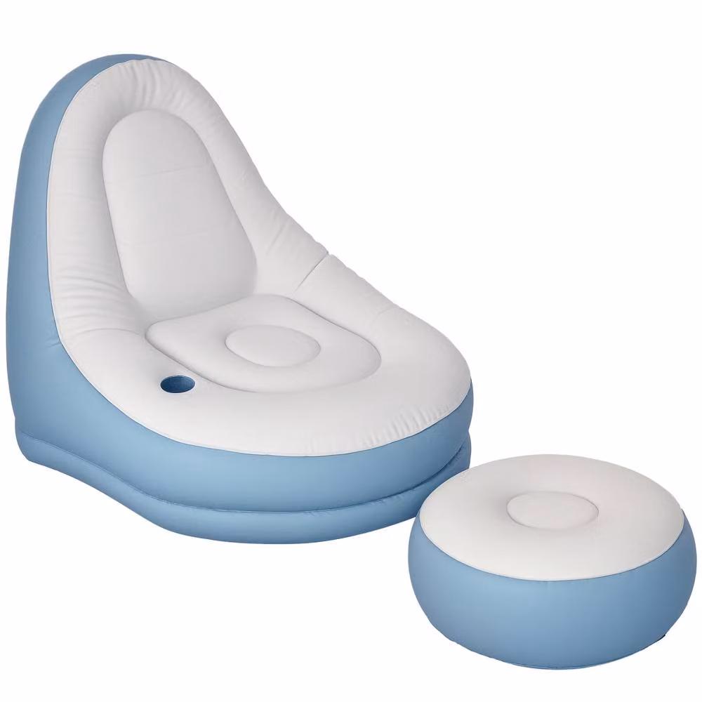 OUTSUNNY Inflatable Chair and Footstool Set in White – 2
