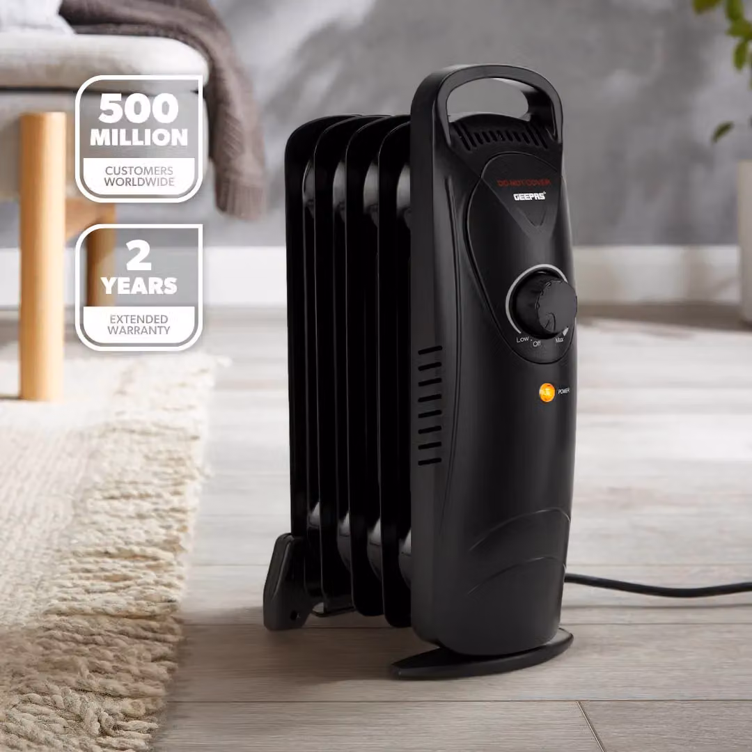 Geepas 5 Fin Oil Filled Radiator Heater 450W with Adjustable Thermostat in Black – 2