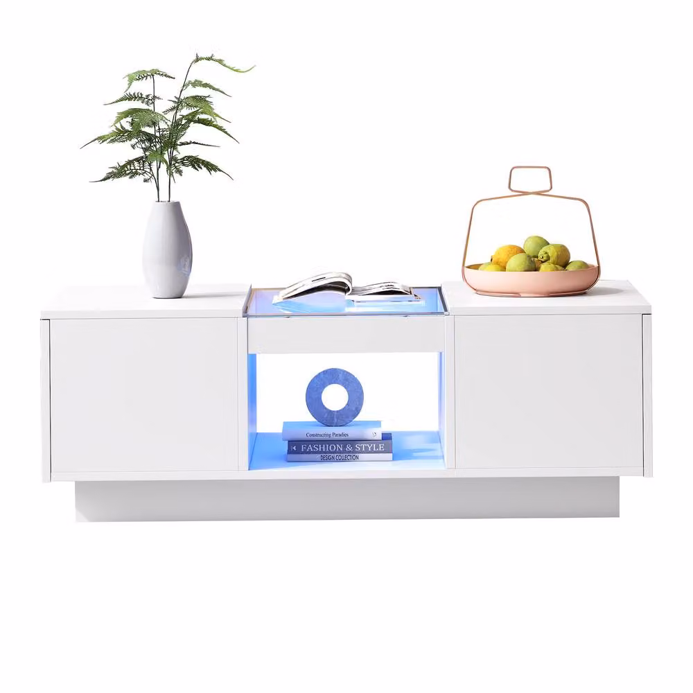 Matteo Modern White LED Coffee Table with Glass Top and Storage W/D/H: 50 x 50 x 35.5 cm – 3