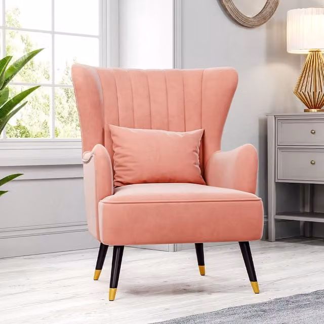 Livingandhome Modern Pink Velvet Armchair with Armrests and Solid Wood Frame