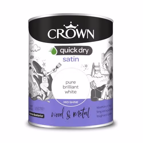 Crown Water Based Wood and Metal Satin Paint in White, 0.75 l – 2
