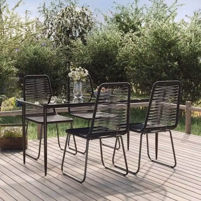 Berkfield Home 5 Piece Modern Garden Dining Set in Black with Glass Top and Powder Coated Steel Frame