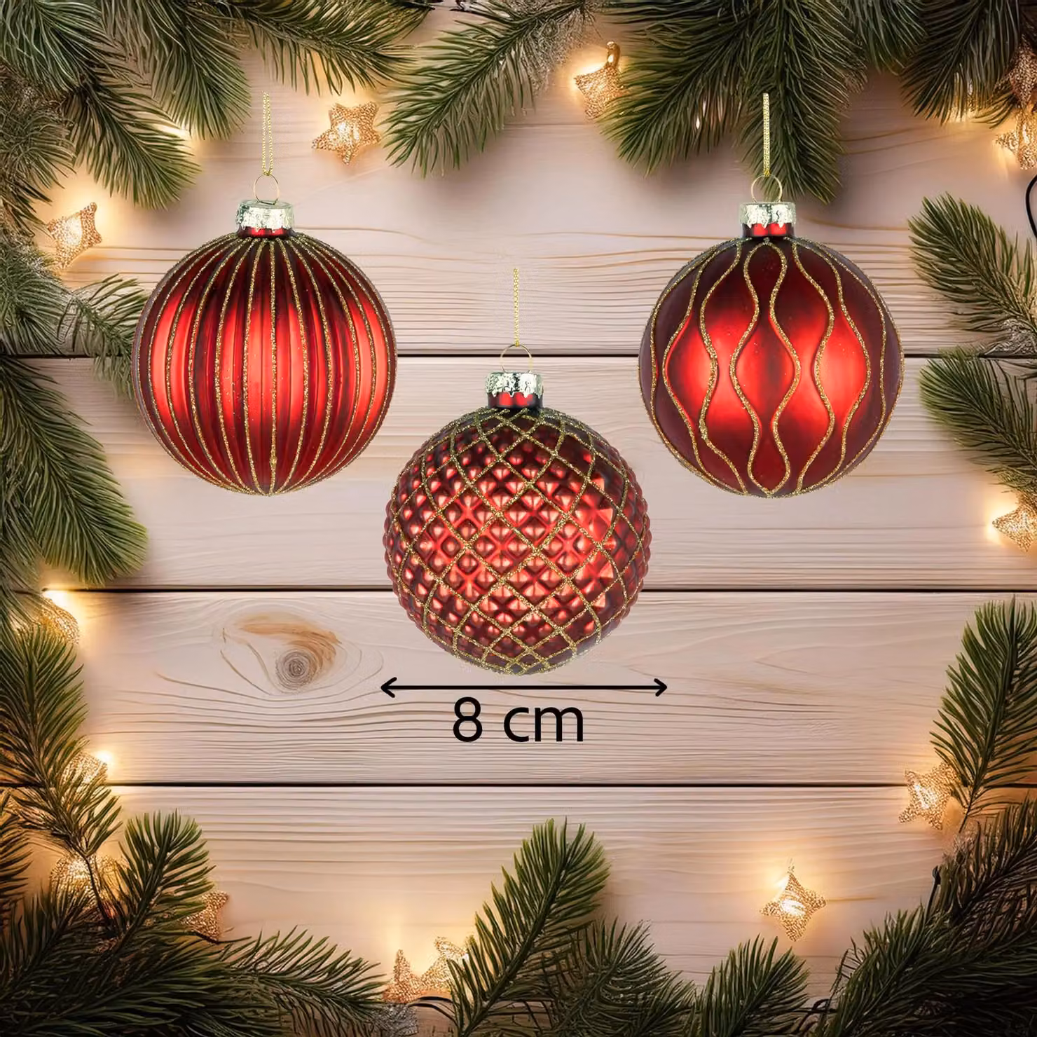 Shatchi Set of 12 Red and Gold Glass Baubles, 8 cm Round Hanging Christmas Ornaments – 10