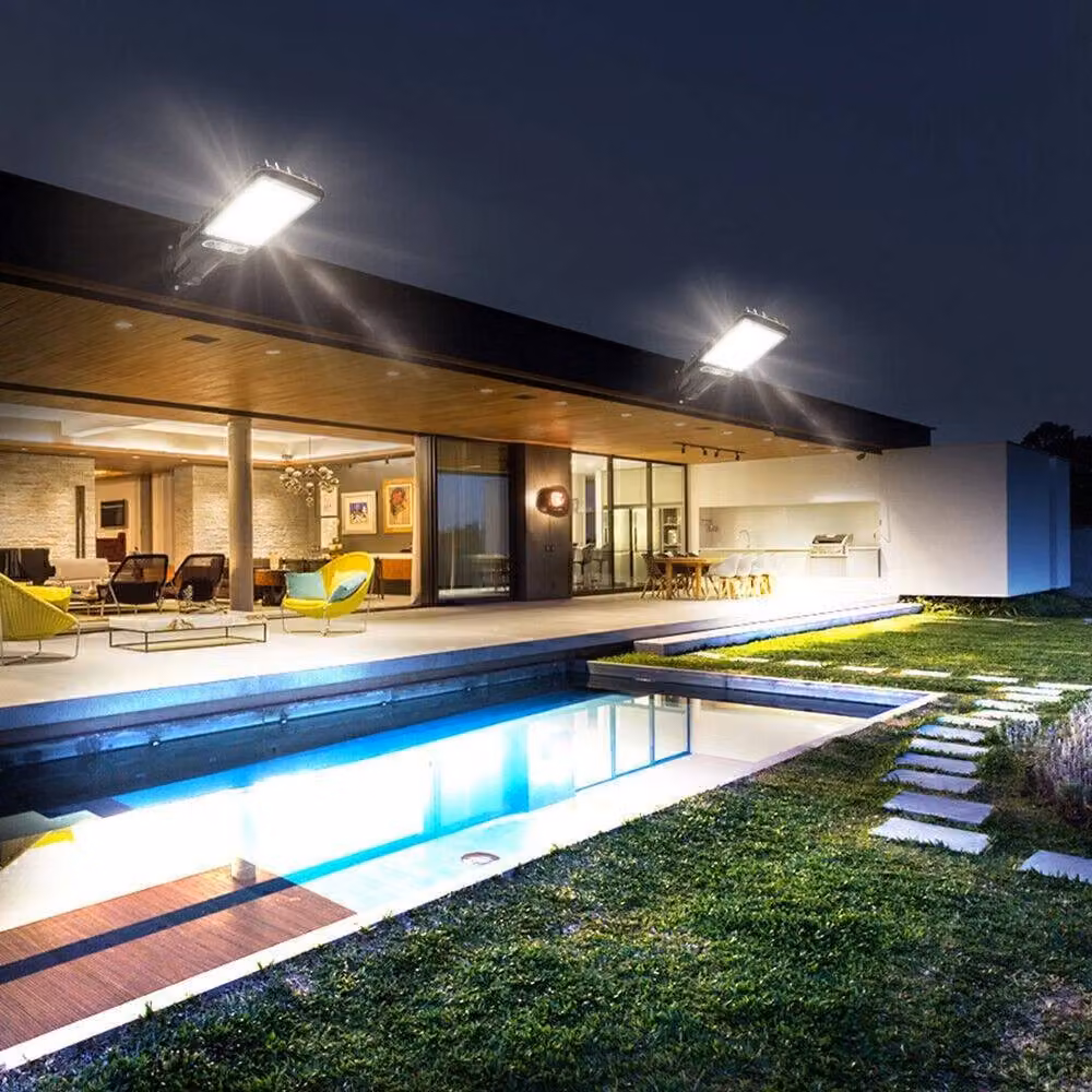 NESTLUNE Set of 4 Black Solar LED Wall Lights with PIR Motion Sensor and Adjustable Floodlight Function – 5