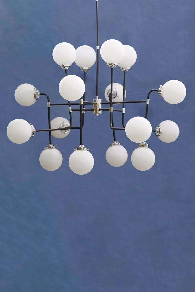 Orsina 16 Arm Modern Spherical Glass Pendant Light in Black, Chrome and White