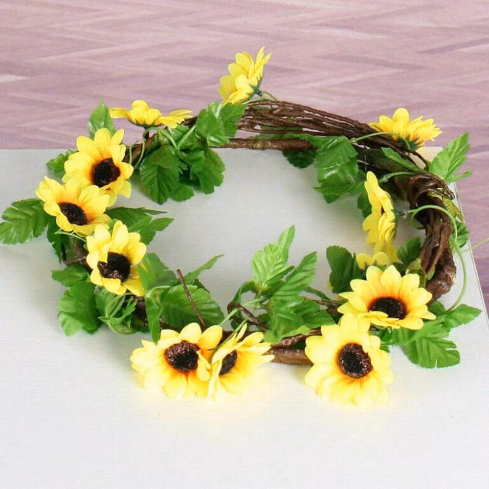 SPETLEK Yellow Artificial Sunflower and Ivy Silk Leaf Garland – 3