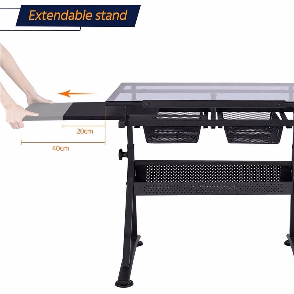 KORVIXA Black Drafting Table and Computer Office Desk with Height Adjustable Tilting Top, Width: 100 cm – 3