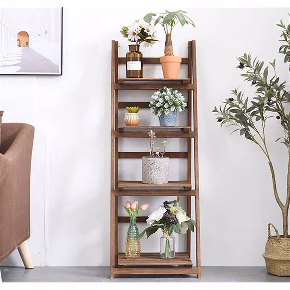 NESTLUNE 4 Tier Wooden Ladder Storage Rack Display Stand in Brown, W/D/H: 100 x 100 cm – 3