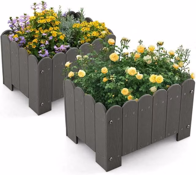 Costway Grey HDPE Rectangular Elevated Planter Box with Drainage Gaps