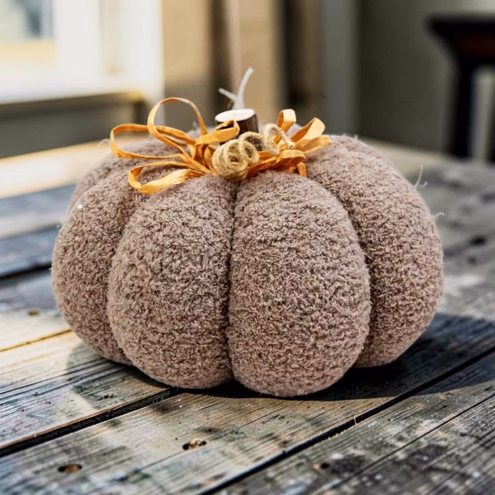 Four Candle Beige Fabric Pumpkin Boucle Tabletop Decoration – 2