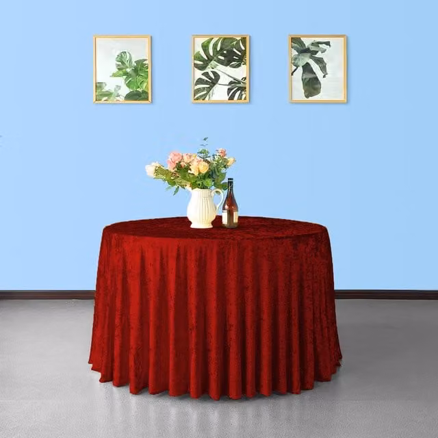 Trimming Shop Red Round Crushed Velvet Tablecloth, Diameter: 178 cm