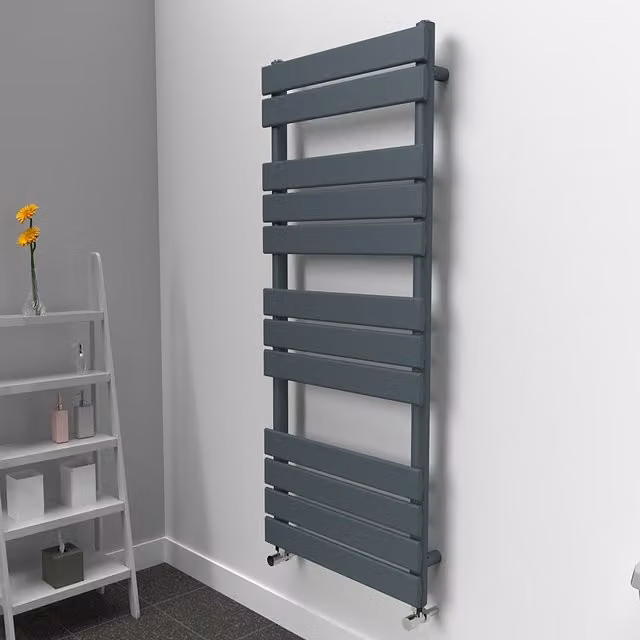 Lux Heat Flat Coloured Steel Towel Radiator in Grey, W: 120 cm, H: 50 cm