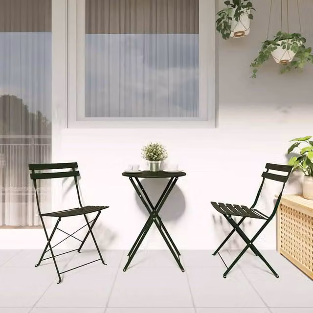 Berkfield Home Dark Green Metal Foldable Outdoor Patio Chair