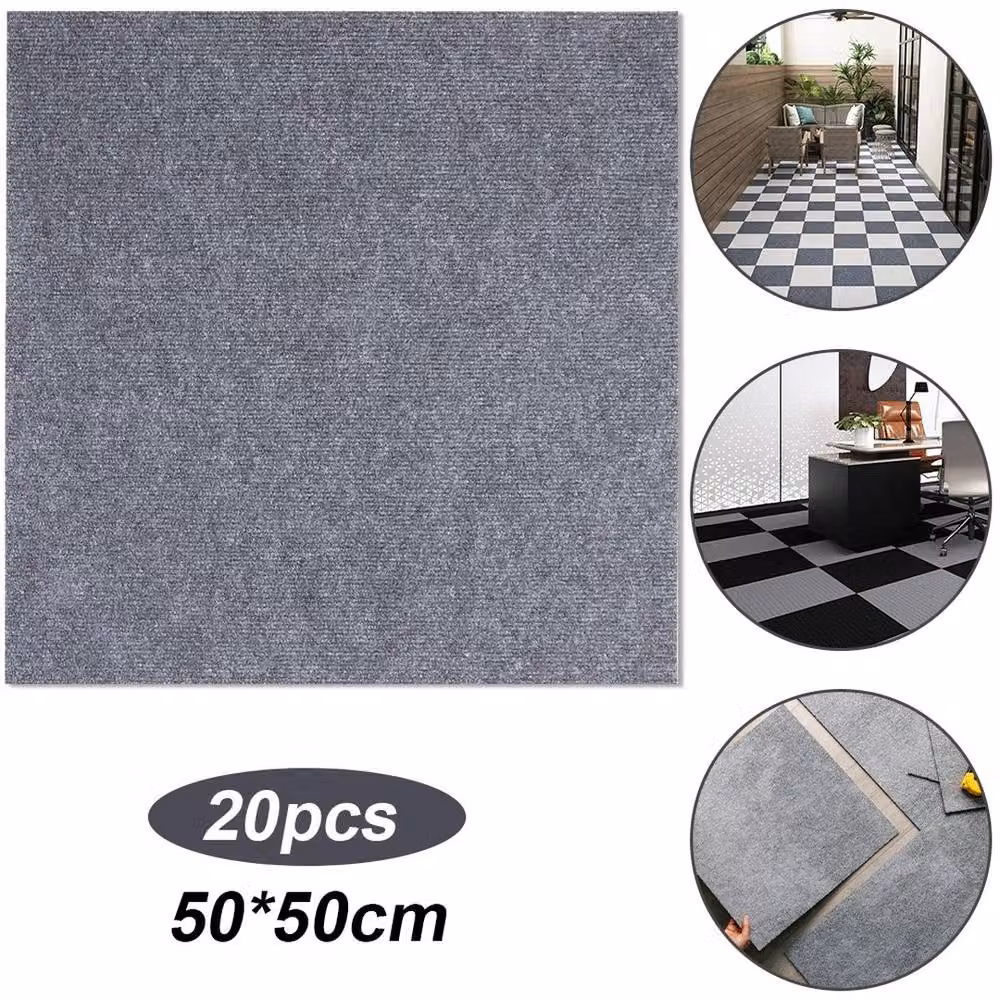 KORVIXA Grey Polyester Commercial Retail Floor Tiles Rug, W/D/H: 52 x 50 x 5.2 cm – 3