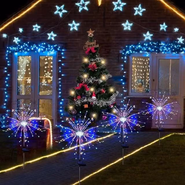 NESTLUNE 4 Piece Multicolour RGB LED Firework Garden Path Light Starburst Stakes