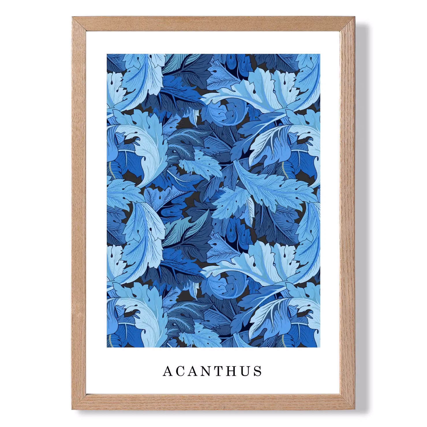 ARTZE William Morris Acanthus Floral Art Print in Bright Blue with Oak Frame – 2