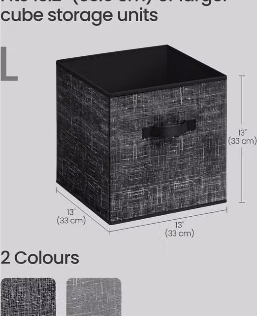 SONGMICS Set of 8 Foldable Non-Woven Fabric Storage Cubes in Black, W/D/H: 33 x 33 x 33 cm